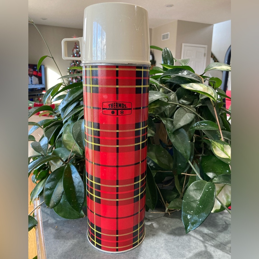VTG 1973 Thermos King Seeley Vacuum Insulated Plaid Hot/Cold Liquid Cup &Stopper